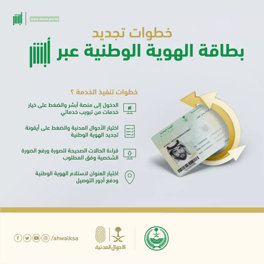 خطوات تجديد الهوية الوطنية إلكترونياً 1443عبر أبشر والشروط الازمة لتجديدهاخطوات تجديد الهوية الوطنية إلكترونياً 1443عبر أبشر والشروط الازمة لتجديدها