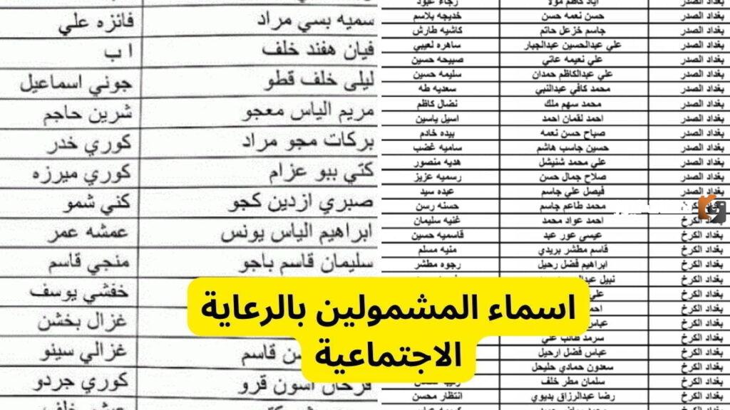 اسماء المشمولين بالرعاية الاجتماعية 2023