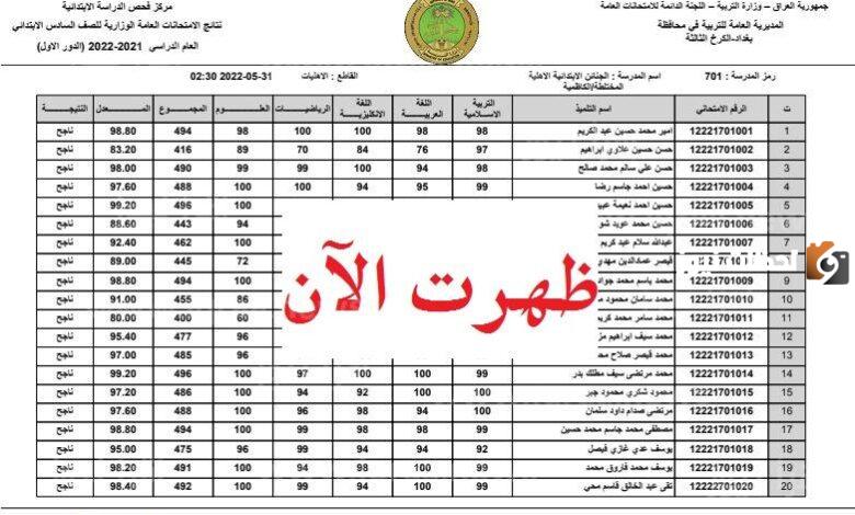 نتائج السادس الابتدائي 2023 الدور الثاني