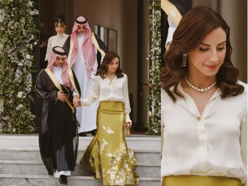 اطلالة سلا المنديل في حفل زفاف ولي العهد