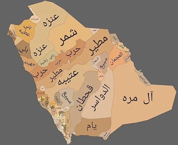 خريطة توزيع القبائل السعودية