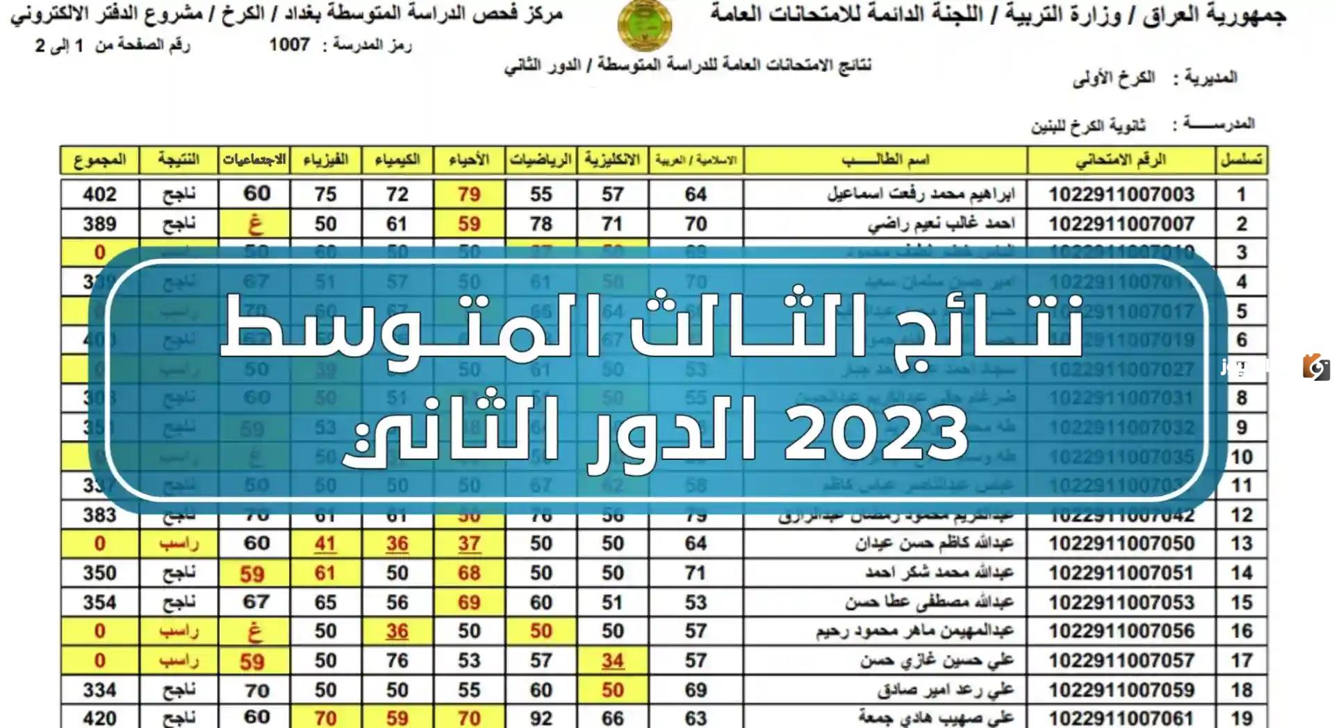 نتائج الثالث المتوسط 2023 الدور الثاني