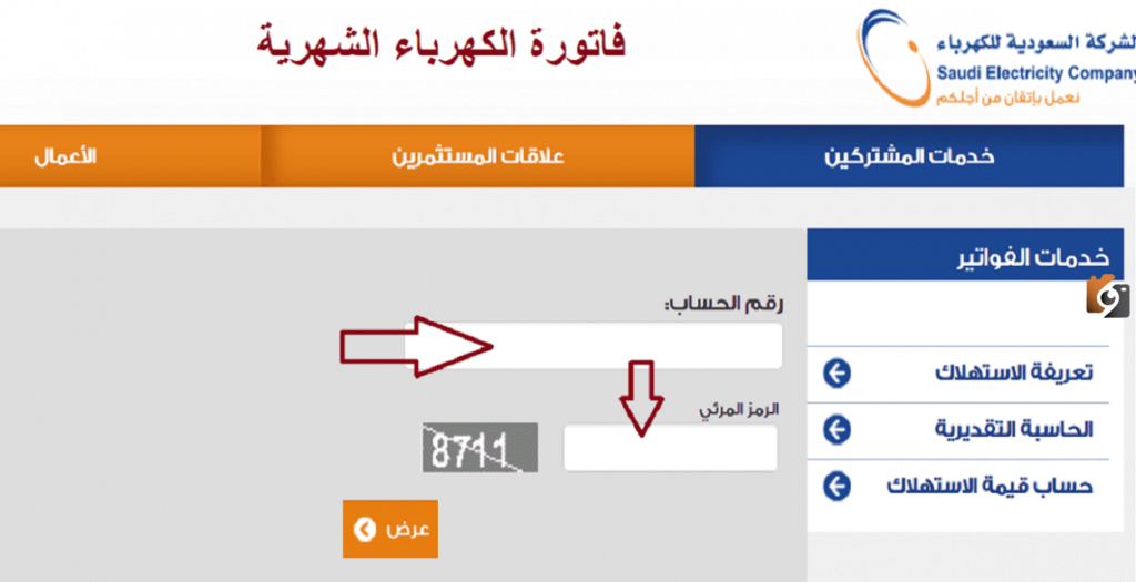 الاستعلام عن فاتورة الكهرباء