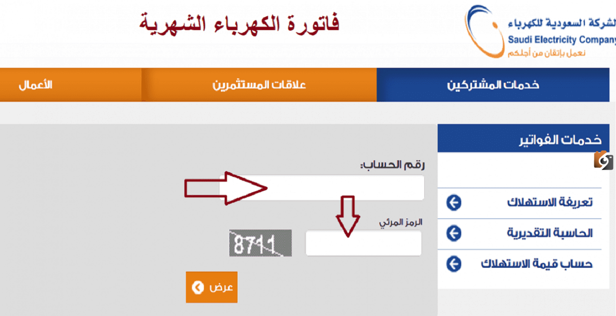 الاستعلام عن فاتورة الكهرباء