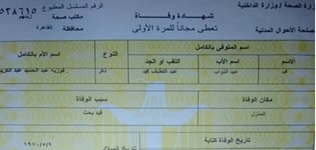 طريقة إصدار شهادة الوفاة الإلكترونية