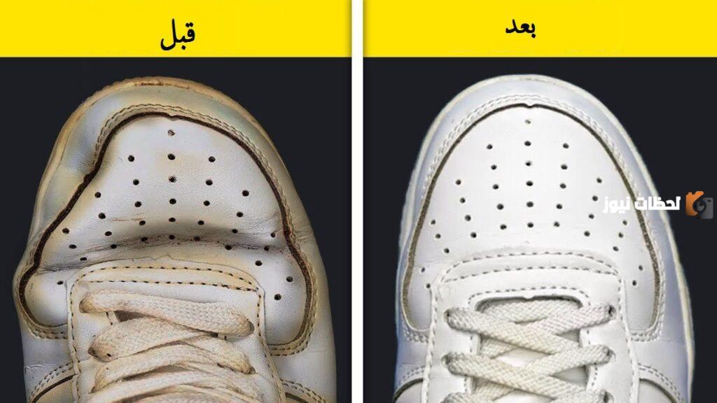 في 3 دقائق فقط تنظيف الكوتشى الأبيض الجلد بملعقة