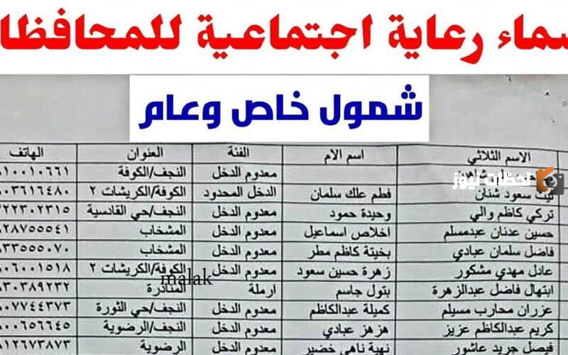 اسماء المشمولين بالرعاية الاجتماعية