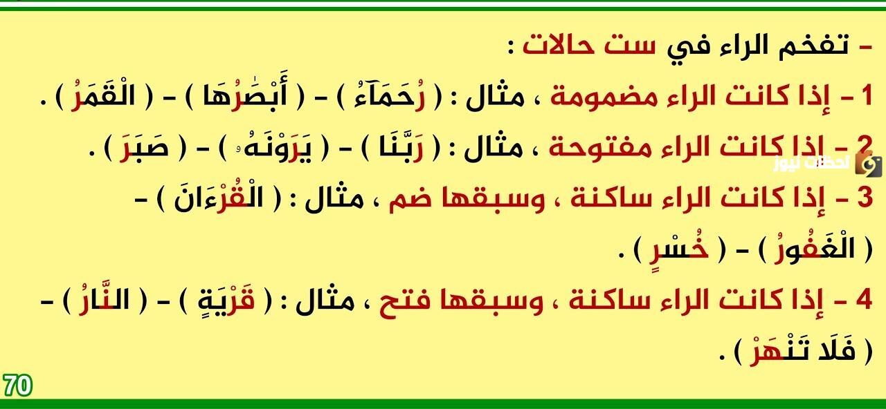 أمثلة علي ترقيق الراء وتفخيمها من القرآن الكريم