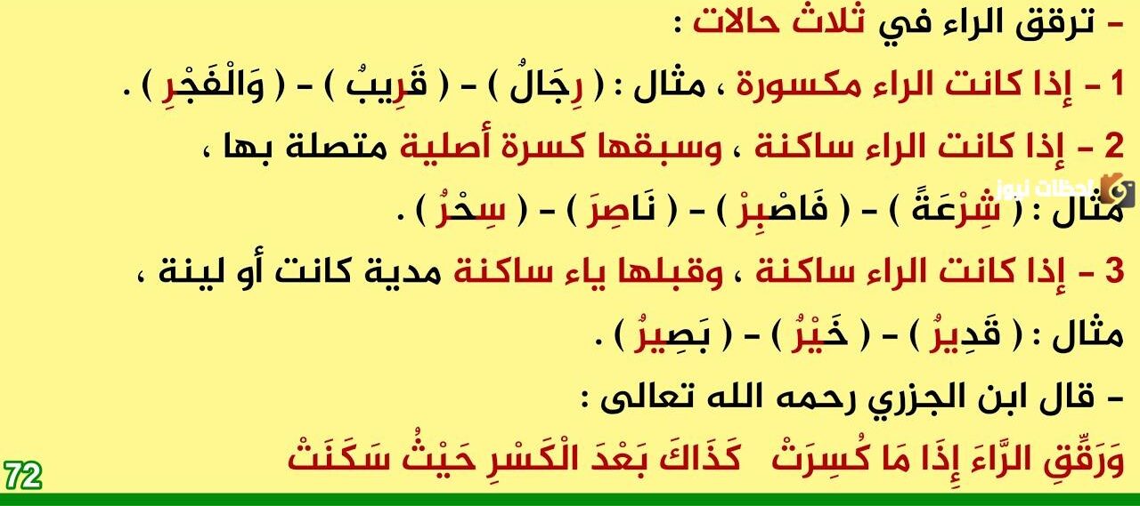 أمثلة علي ترقيق الراء وتفخيمها من القرآن الكريم