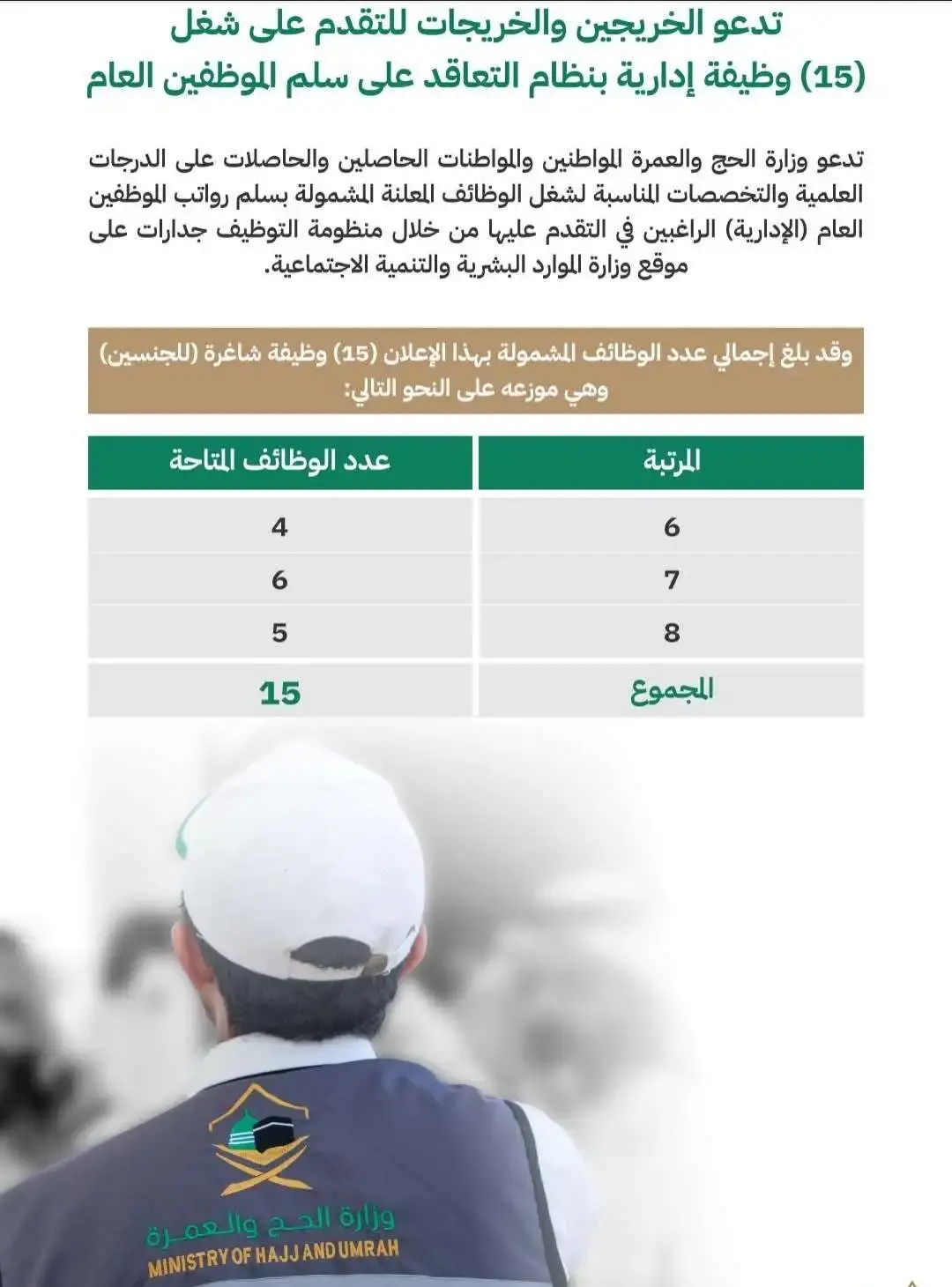 وظائف شاغرة في وزارة الحج والعمرة