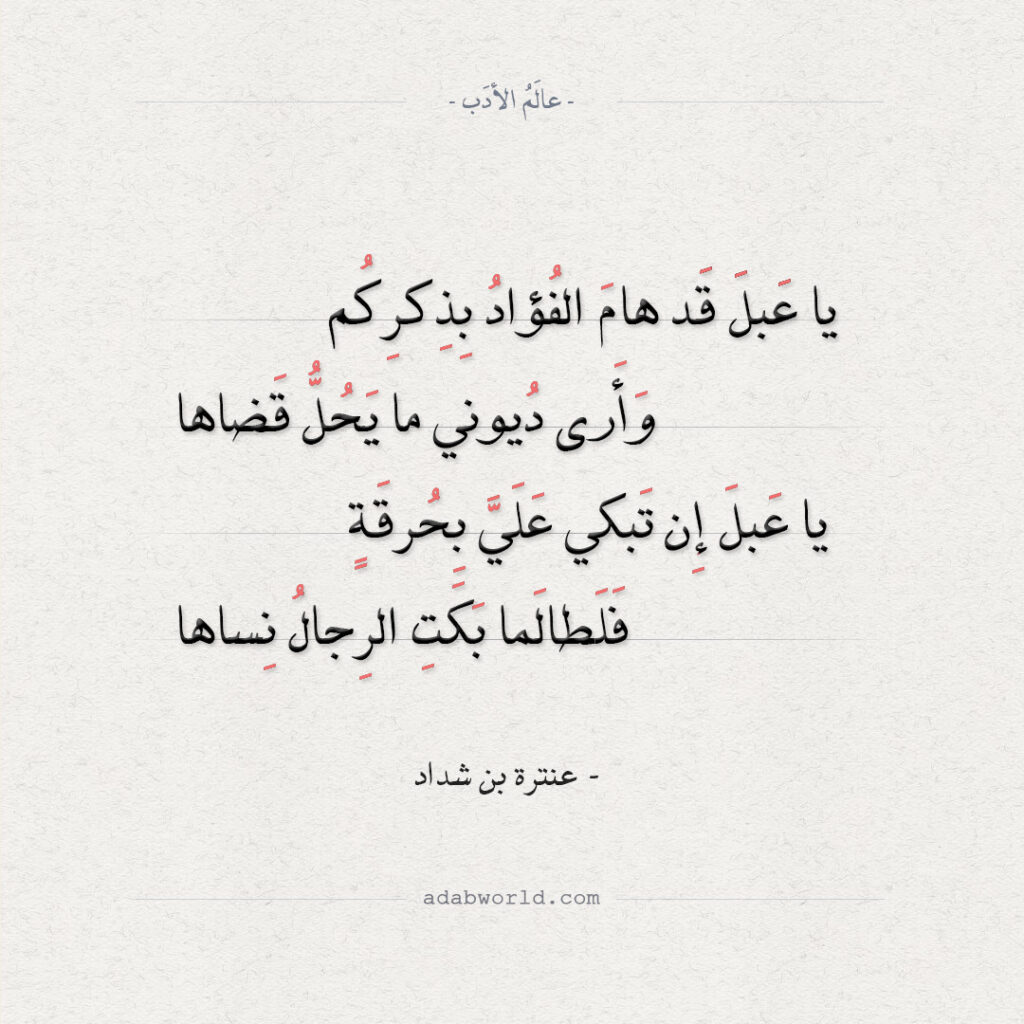 أجمل قصائد عنترة بن شداد | شعر غزل لعنترة بن شداد