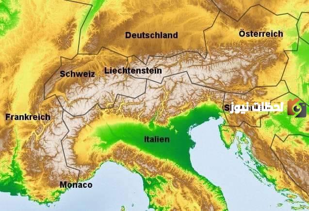 موقع جبال الألب على خريطة العالم