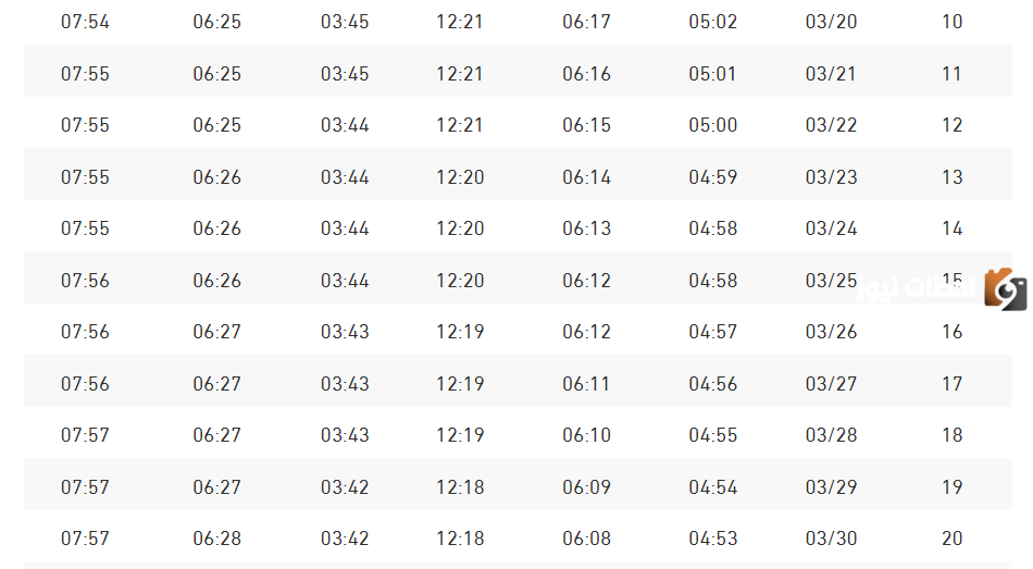 اوقات الصلاة في رمضان
