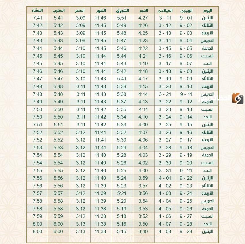 امساكية رمضان عمان
