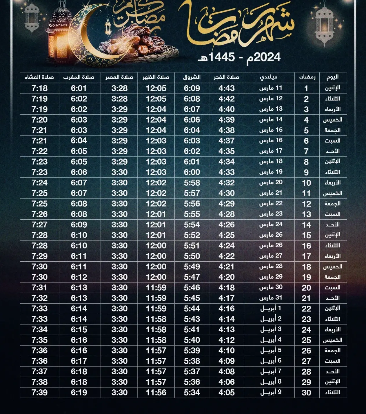 امساكية رمضان العراق