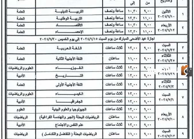 جدول امتحانات الثانوية العامة