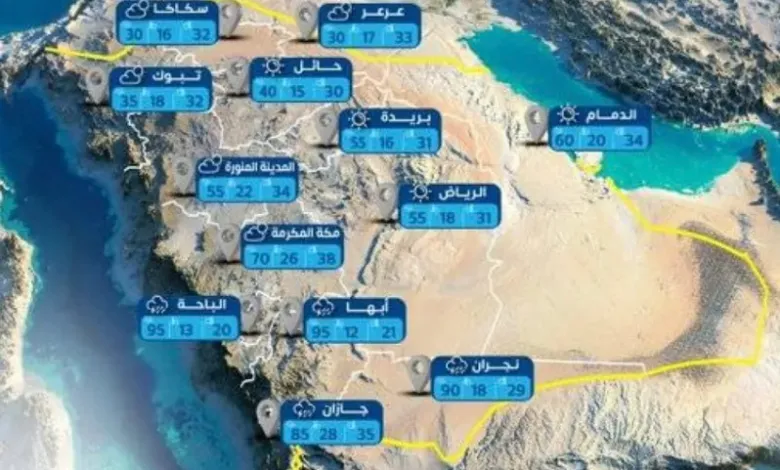 أمطار رعدية على أجزاء من جازان ونجران