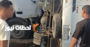 إصابة 20 شخصًا في حادث تصادم بين شاحنة وأتوبيس على الطريق الإقليمي بالشرقية.