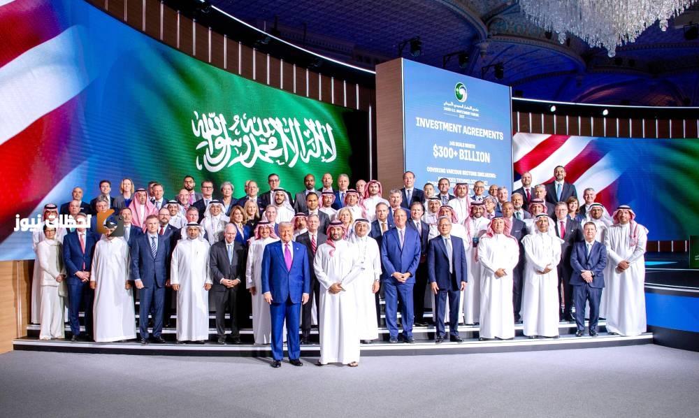 ولي العهد والرئيس الأمريكي والمشاركون في منتدى الاستثمار السعودي الأمريكي. (واس)